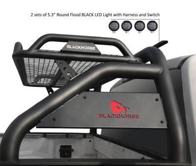 Black Horse Off Road - ATLAS Roll Bar Kit-With 2 Set of 5.3" Black Trim Rings LED Flood Lights-Black-Silverado/Sierra 14+,Ford F-150 15+,Dodge Ram 15+|Black Horse Off Road - Image 11