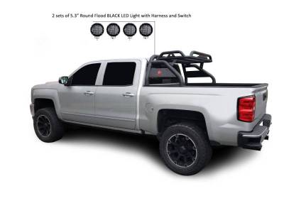 Black Horse Off Road - ATLAS Roll Bar Kit-With 2 Set of 5.3" Black Trim Rings LED Flood Lights-Black-Silverado/Sierra 14+,Ford F-150 15+,Dodge Ram 15+|Black Horse Off Road - Image 17