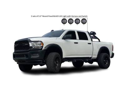Black Horse Off Road - ATLAS Roll Bar Kit-With 2 Set of 5.3" Black Trim Rings LED Flood Lights-Black-Silverado/Sierra 14+,Ford F-150 15+,Dodge Ram 15+|Black Horse Off Road - Image 13