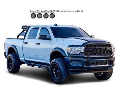 Black Horse Off Road - ATLAS Roll Bar Kit-With 2 Set of 5.3" Black Trim Rings LED Flood Lights-Black-Silverado/Sierra 14+,Ford F-150 15+,Dodge Ram 15+|Black Horse Off Road - Image 15