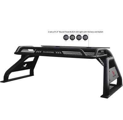 Black Horse Off Road - ATLAS Roll Bar Kit-With 2 Set of 5.3" Black Trim Rings LED Flood Lights-Black-Silverado/Sierra 14+,Ford F-150 15+,Dodge Ram 15+|Black Horse Off Road - Image 38