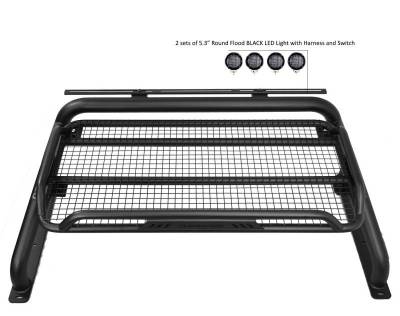 Black Horse Off Road - ATLAS Roll Bar Kit-With 2 Set of 5.3" Black Trim Rings LED Flood Lights-Black-Silverado/Sierra 14+,Ford F-150 15+,Dodge Ram 15+|Black Horse Off Road - Image 35