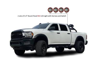 Black Horse Off Road - ATLAS Roll Bar Kit-With 2 Set of 5.3" Black Trim Rings LED Flood Lights-Black-Silverado/Sierra 14+,Ford F-150 15+,Dodge Ram 15+|Black Horse Off Road - Image 13