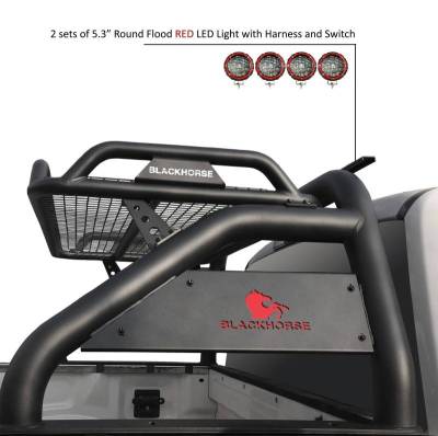 Black Horse Off Road - ATLAS Roll Bar Kit-With 2 Set of 5.3" Black Trim Rings LED Flood Lights-Black-Silverado/Sierra 14+,Ford F-150 15+,Dodge Ram 15+|Black Horse Off Road - Image 15