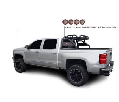 Black Horse Off Road - ATLAS Roll Bar Kit-With 2 Set of 5.3" Black Trim Rings LED Flood Lights-Black-Silverado/Sierra 14+,Ford F-150 15+,Dodge Ram 15+|Black Horse Off Road - Image 17