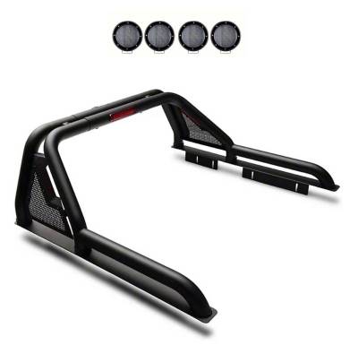 GLADIATOR Roll Bar Kit-With 2 Set of 5.3" Black Trim Rings LED Flood Lights-Black-2015-2026 GMC Canyon|2015-2026 Chevrolet Colorado|2015-2026 Toyota Tacoma|Black Horse Off Road