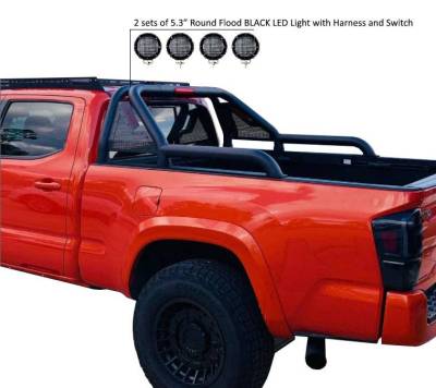 Black Horse Off Road - GLADIATOR Roll Bar Kit-With 2 Set of 5.3" Black Trim Rings LED Flood Lights-Black-2015-2026 GMC Canyon|2015-2026 Chevrolet Colorado|2015-2026 Toyota Tacoma|Black Horse Off Road - Image 23