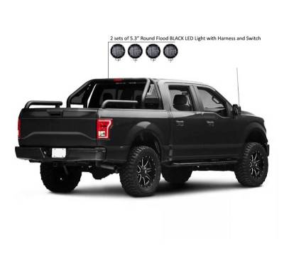 Black Horse Off Road - GLADIATOR Roll Bar Kit-With 2 Set of 5.3" Black Trim Rings LED Flood Lights-Black-Silverado/Sierra 14+,Ford F-150 15+,Dodge Ram 15+|Black Horse Off Road - Image 23