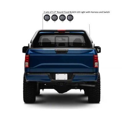Black Horse Off Road - GLADIATOR Roll Bar Kit-With 2 Set of 5.3" Black Trim Rings LED Flood Lights-Black-Silverado/Sierra 14+,Ford F-150 15+,Dodge Ram 15+|Black Horse Off Road - Image 25