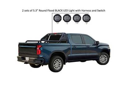 Black Horse Off Road - GLADIATOR Roll Bar Kit-With 2 Set of 5.3" Black Trim Rings LED Flood Lights-Black-Silverado/Sierra 14+,Ford F-150 15+,Dodge Ram 15+|Black Horse Off Road - Image 27