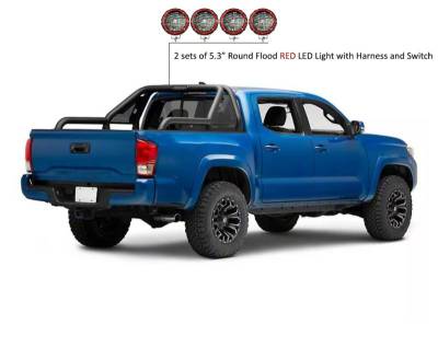 Black Horse Off Road - GLADIATOR Roll Bar Kit-With 2 Set of 5.3" Black Trim Rings LED Flood Lights-Black-2015-2026 GMC Canyon|2015-2026 Chevrolet Colorado|2015-2026 Toyota Tacoma|Black Horse Off Road - Image 19