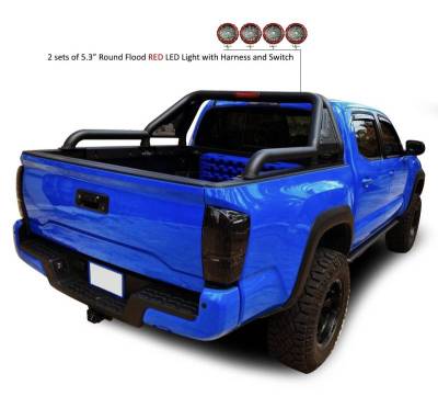 Black Horse Off Road - GLADIATOR Roll Bar Kit-With 2 Set of 5.3" Black Trim Rings LED Flood Lights-Black-2015-2026 GMC Canyon|2015-2026 Chevrolet Colorado|2015-2026 Toyota Tacoma|Black Horse Off Road - Image 17