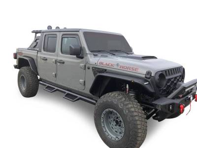 Black Horse Off Road - ARMOUR II Roll Bar W/Basket Kit-With 2 Set of 5.3".Black Trim Rings LED Flood Lights-Black-2019-2026 Jeep Gladiator|Black Horse Off Road - Image 18