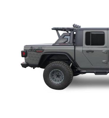 Black Horse Off Road - ARMOUR II Roll Bar W/Basket Kit-With 2 Set of 5.3".Black Trim Rings LED Flood Lights-Black-2019-2026 Jeep Gladiator|Black Horse Off Road - Image 25