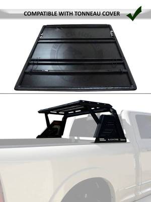 Black Horse Off Road - ARMOUR II Roll Bar W/Basket Kit-With 2 Set of 5.3".Black Trim Rings LED Flood Lights-Black-2019-2026 Jeep Gladiator|Black Horse Off Road - Image 36