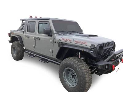 Black Horse Off Road - ARMOUR II Roll Bar W/Basket Kit-With 2 Set of 5.3".Black Trim Rings LED Flood Lights-Black-2019-2026 Jeep Gladiator|Black Horse Off Road - Image 21