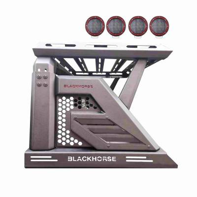 ARMOUR II Roll Bar W/Basket Kit-With 2 Set of 5.3".Black Trim Rings LED Flood Lights-Black-2014-2026 Chevrolet Silverado 1500|2014-2026 GMC Sierra 1500|2015-2026 Ford F-150|2015-2026 Ram 1500|2007-2026 Toyota Tundra|Black Horse Off Road