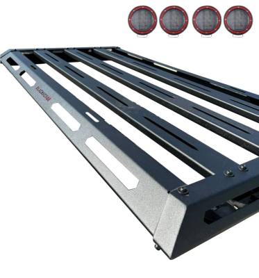 ARMOUR II Basket Kit-With 2 Set of 5.3" Black Trim Rings LED Flood Lights-Black-2014-2026 Chevrolet Silverado 1500|2014-2026 GMC Sierra 1500|2015-2026 Ford F-150|2015-2026 Ram 1500|2007-2026 Toyota Tundra|Black Horse Off Road