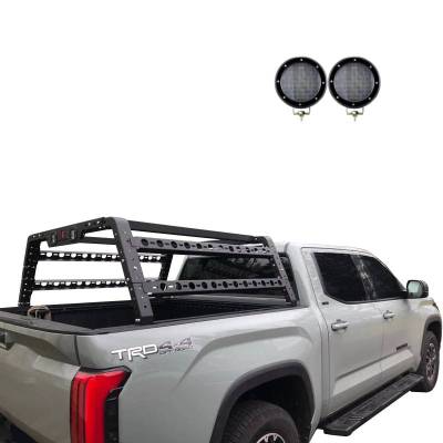 Black Horse Off Road - Traveler Overland Utility Bed Rack Kit-With 2 Set of 5.3".Black Trim Rings LED Flood Lights-Black-Midsize- Half Ton- Three Quarter Ton Trucks-800 Lbs Capacity|Black Horse Off Road - Image 7