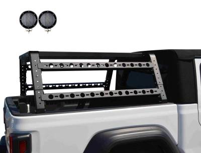 Black Horse Off Road - Traveler Overland Utility Bed Rack Kit-With 2 Set of 5.3".Black Trim Rings LED Flood Lights-Black-Midsize- Half Ton- Three Quarter Ton Trucks-800 Lbs Capacity|Black Horse Off Road - Image 11