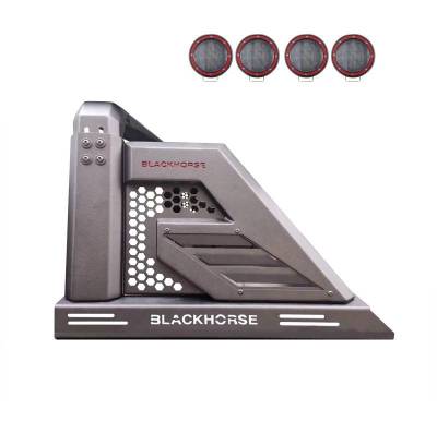 ARMOUR II Roll Bar Kit-With 2 Set of 5.3" Black Trim Rings LED Flood Lights-Black-2014-2026 Chevrolet Silverado 1500|2014-2026 GMC Sierra 1500|2015-2026 Ford F-150|2015-2026 Ram 1500|2007-2026 Toyota Tundra|Black Horse Off Road