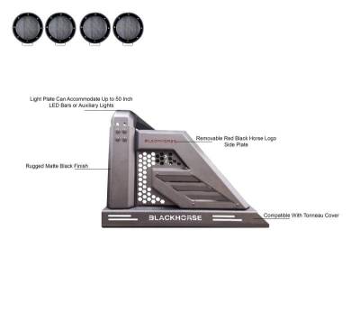 Black Horse Off Road - ARMOUR II Roll Bar Kit-With 2 Set of 5.3" Black Trim Rings LED Flood Lights-Black-2005-2026 Toyota Tacoma|Black Horse Off Road - Image 9