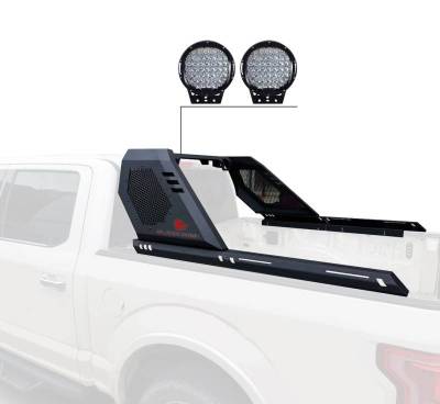 Black Horse Off Road - VIGOR Roll Bar Kit-With Set of 9" Black Round LED Light-Black-2020-2026 Jeep Gladiator|Black Horse Off Road - Image 19