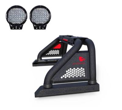 CLASSIC Pro Roll Bar Kit-With Set of 9" Black Round LED Light-Textured Black-Dodge/Ram 2500/3500, Chevrolet/GMC Silverado/Sierra 1500/2500 HD/3500/3500 HD, Ford F-150, Toyota Tundra, Nissan Titan|Black Horse Off Road