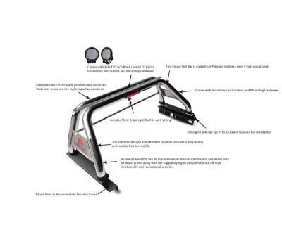 Black Horse Off Road - CLASSIC Roll Bar Kit-With Set of 9" Black Round LED Light-Stainless Steel-2005-2021 Nissan Frontier|Black Horse Off Road - Image 9