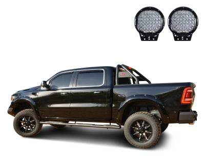 Black Horse Off Road - CLASSIC Roll Bar Kit-With Set of 9" Black Round LED Light-Black-2019-2026 Ram 1500 ( Excludes Classic model )|Black Horse Off Road - Image 7