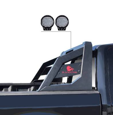 Black Horse Off Road - ARMOUR Roll Bar Kit-With Set of 9" Black Round LED Light-Matte Black-Ram,Silverado and Sierra F-150/Titan|Black Horse Off Road - Image 7