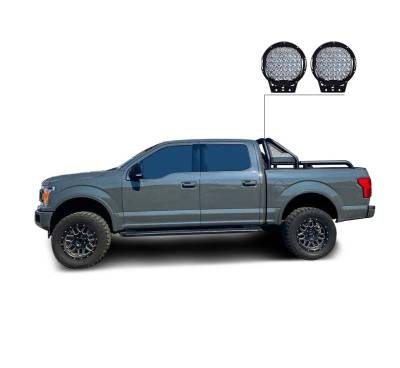 Black Horse Off Road - GLADIATOR Roll Bar Kit-With Set of 9" Black Round LED Light-Black-Silverado/Sierra 14+,Ford F-150 15+,Dodge Ram 15+|Black Horse Off Road - Image 9