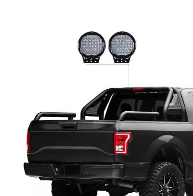 Black Horse Off Road - GLADIATOR Roll Bar Kit-With Set of 9" Black Round LED Light-Black-Silverado/Sierra 14+,Ford F-150 15+,Dodge Ram 15+|Black Horse Off Road - Image 13