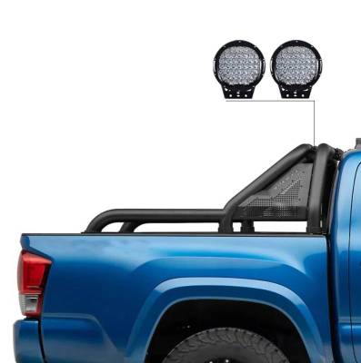 Black Horse Off Road - GLADIATOR Roll Bar Kit-With Set of 9" Black Round LED Light-Black-2015-2026 GMC Canyon|2015-2026 Chevrolet Colorado|2015-2026 Toyota Tacoma|Black Horse Off Road - Image 4
