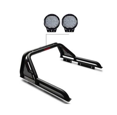 Black Horse Off Road - GLADIATOR Roll Bar Kit-With Set of 9" Black Round LED Light-Black-2015-2026 GMC Canyon|2015-2026 Chevrolet Colorado|2015-2026 Toyota Tacoma|Black Horse Off Road - Image 2