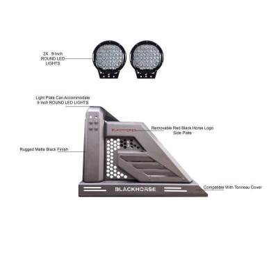 Black Horse Off Road - ARMOUR II Roll Bar Kit-With Set of 9" Black Round LED Light-Black-2005-2026 Toyota Tacoma|Black Horse Off Road - Image 4