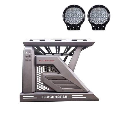 Black Horse Off Road - ARMOUR II Roll Bar W/Basket Kit-With Set of 9" Black Round LED Light-Black-2005-2026 Toyota Tacoma|Black Horse Off Road - Image 12