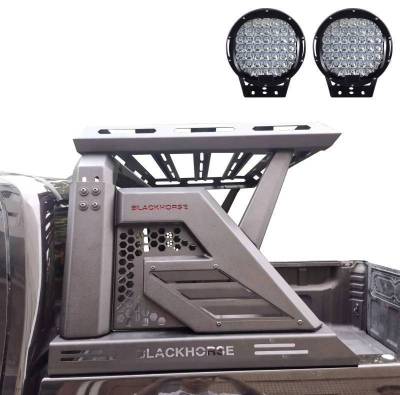 Black Horse Off Road - ARMOUR II Roll Bar W/Basket Kit-With Set of 9" Black Round LED Light-Black-2019-2026 Ford Ranger|Black Horse Off Road - Image 12