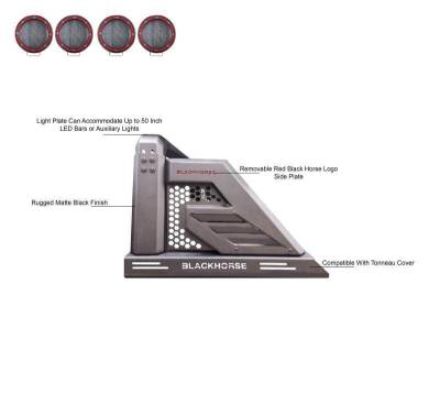 Black Horse Off Road - ARMOUR II Roll Bar Kit-With 2 Set of 5.3" Black Trim Rings LED Flood Lights-Black-2005-2026 Toyota Tacoma|Black Horse Off Road - Image 12