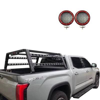 Traveler Overland Utility Bed Rack Kit-With 2 Set of 5.3"RedTrim Rings LED Flood Lights-Black-Midsize- Half Ton- Three Quarter Ton Trucks-800 Lbs Capacity|Black Horse Off Road - Image 7