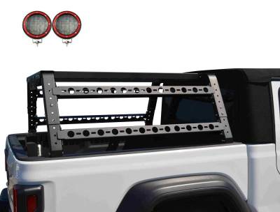 Traveler Overland Utility Bed Rack Kit-With 2 Set of 5.3"RedTrim Rings LED Flood Lights-Black-Midsize- Half Ton- Three Quarter Ton Trucks-800 Lbs Capacity|Black Horse Off Road - Image 11