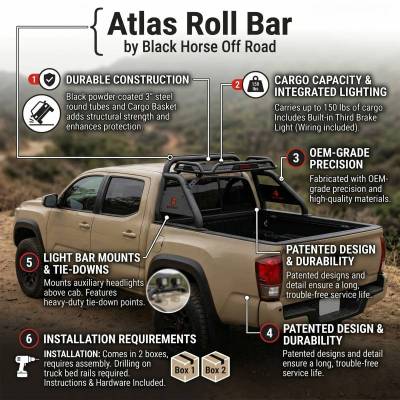 Black Horse Off Road - ATLAS Roll Bar-Black-2015-2026 Toyota Tacoma|Black Horse Off Road - Image 22