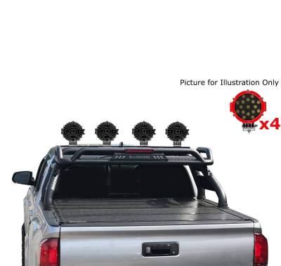 Black Horse Off Road - ATLAS Roll Bar Kit-With 2 Set of 7.0".Red Trim Rings LED Flood Lights-Black-2015-2026 Toyota Tacoma|Black Horse Off Road - Image 3
