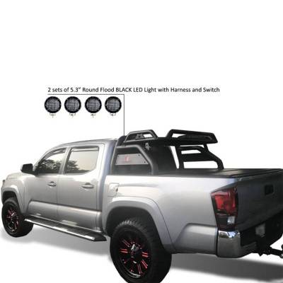Black Horse Off Road - ATLAS Roll Bar Kit-With 2 Set of 5.3" Black Trim Rings LED Flood Lights-Black-2015-2026 Toyota Tacoma|Black Horse Off Road - Image 7
