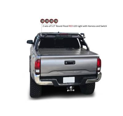 Black Horse Off Road - ATLAS Roll Bar Kit-With 2 Set of 5.3" Black Trim Rings LED Flood Lights-Black-2015-2026 Toyota Tacoma|Black Horse Off Road - Image 9