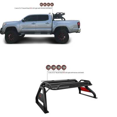 Black Horse Off Road - ATLAS Roll Bar Kit-With 2 Set of 5.3" Black Trim Rings LED Flood Lights-Black-2015-2026 Toyota Tacoma|Black Horse Off Road - Image 3