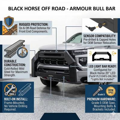 Black Horse Off Road - ARMOUR Bull Bar-Matte Black-2023-2026 Chevrolet Colorado/GMC Canyon|Black Horse Off Road - Image 3