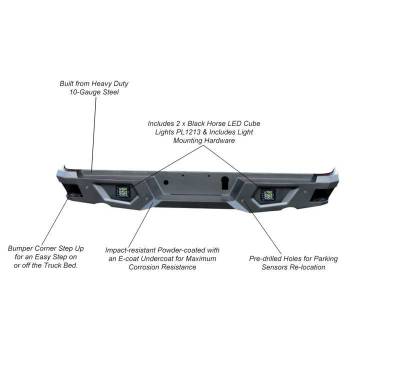 Black Horse Off Road - Armour Super Heavy Duty Rear Bumper-Matte Black-2019-2024 Ram 1500|Black Horse Off Road - Image 18