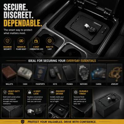 Black Horse Off Road - Center Console Safe-Black-2022-2024 Chevrolet Silverado 1500/2022-2024 GMC Sierra 1500|Black Horse Off Road - Image 7