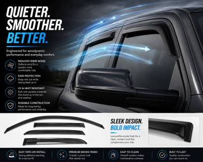 Black Horse Off Road - Black Horse Off Road [BHOR] |Tape On Rain Guard/Wind Deflectors|2019-2026 Ram 1500 Crew Cab|Smoke,4Pcs|#140540 - Image 4